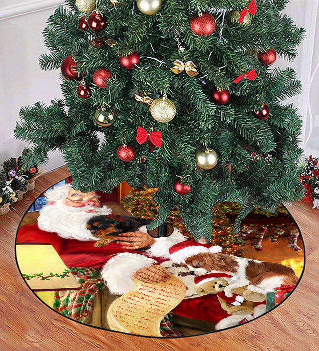 Santa Sleeping with Cavalier King Charles Spaniel Dogs Christmas Tree Skirt