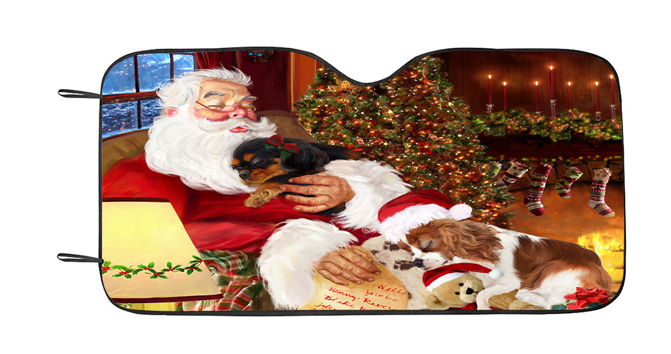 Santa Sleeping with Cavalier King Charles Spaniel Dogs Car Sun Shade