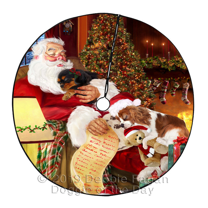 Santa Sleeping with Cavalier King Charles Spaniel Dogs Christmas Tree Skirt