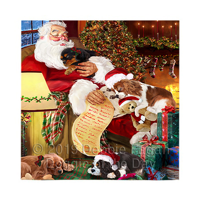 Santa Sleeping with Cavalier King Charles Spaniel Dogs Square Towel 