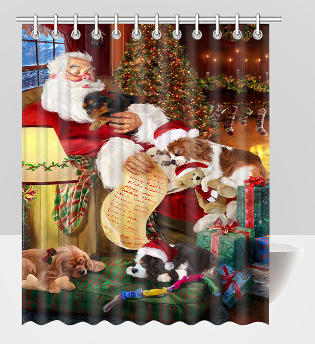 Santa Sleeping with Cavalier King Charles Spaniel Dogs Shower Curtain