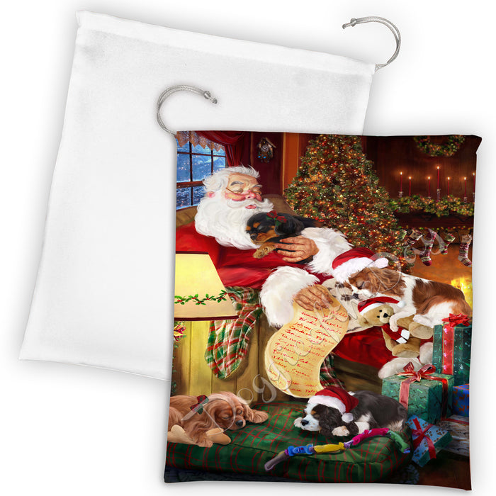 Santa Sleeping with Cavalier King Charles Spaniel Dogs Drawstring Laundry or Gift Bag LGB48797