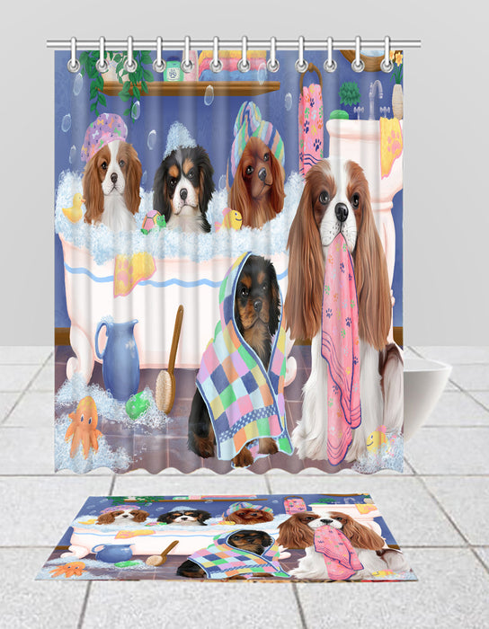 Rub A Dub Dogs In A Tub Cavalier King Charles Spaniel Dogs Bath Mat and Shower Curtain Combo
