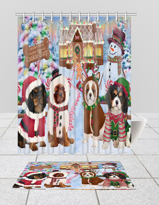 Holiday Gingerbread Cookie Cavalier King Charles Spaniel Dogs  Bath Mat and Shower Curtain Combo