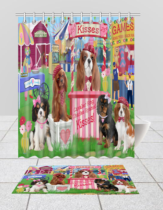 Carnival Kissing Booth Cavalier King Charles Spaniel Dogs  Bath Mat and Shower Curtain Combo