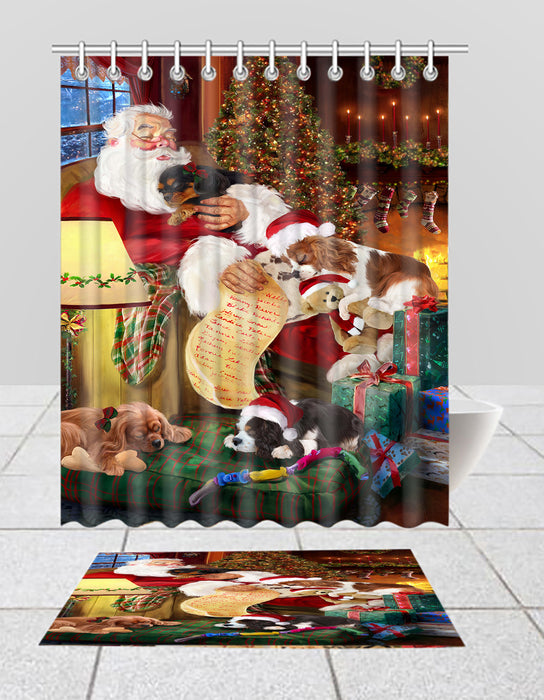 Santa Sleeping with Cavalier King Charles Spaniel Dogs  Bath Mat and Shower Curtain Combo