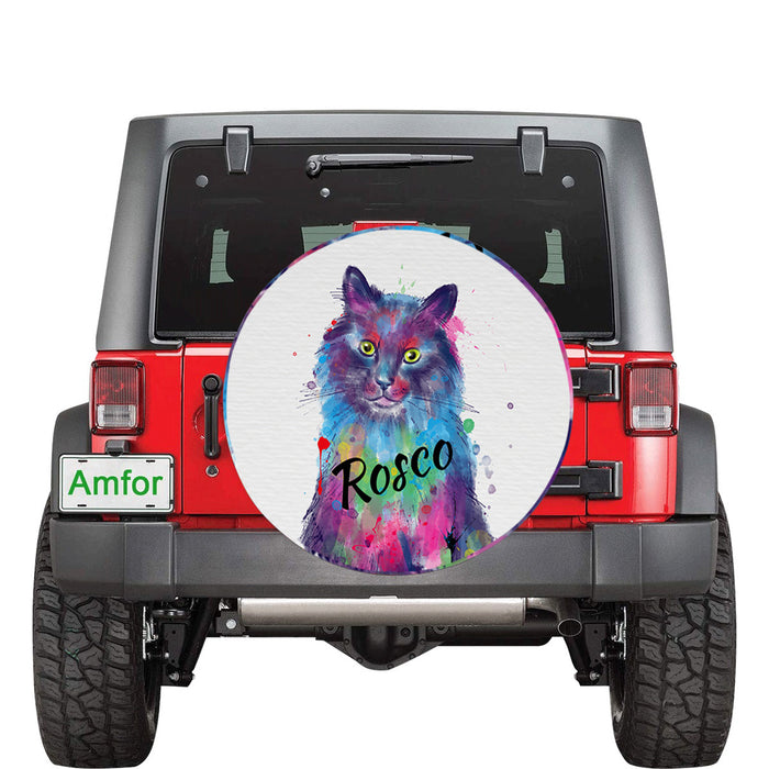 Custom Pet Name Personalized Watercolor Chantilly Tiffany Cat Car Tire Cover