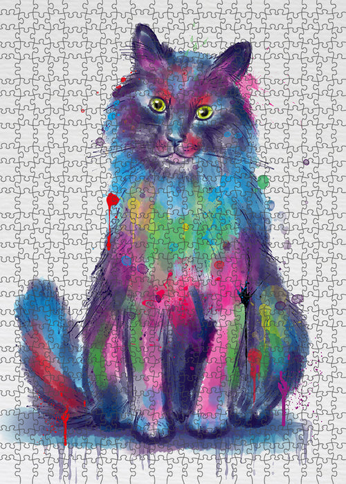 Watercolor Chantilly-Tiffany Cat Portrait Jigsaw Puzzle for Adults Animal Interlocking Puzzle Game Unique Gift for Dog Lover's with Metal Tin Box