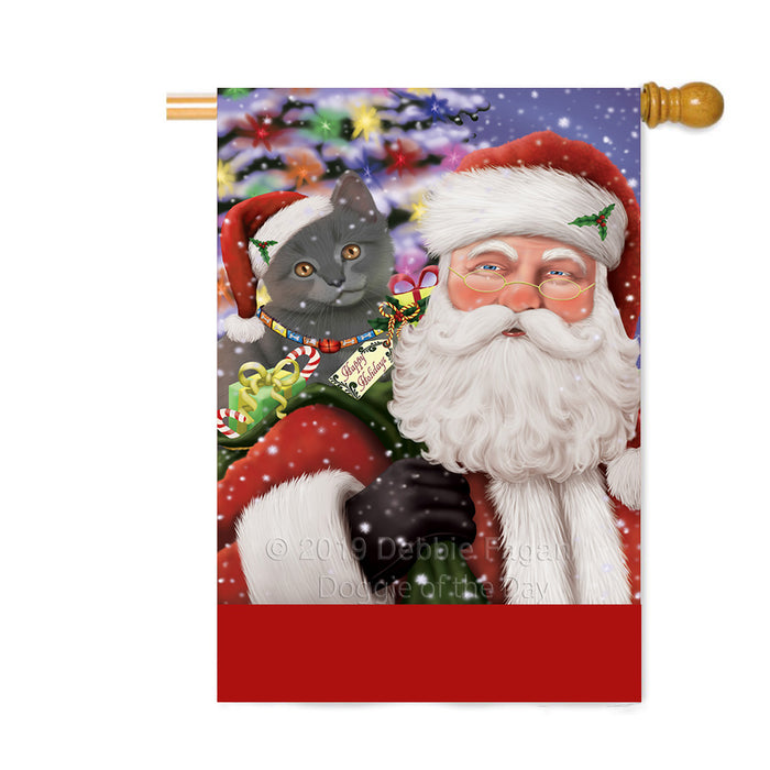 Personalized Santa Carrying Chartreux Kitten and Christmas Presents Custom House Flag FLG-DOTD-A63442