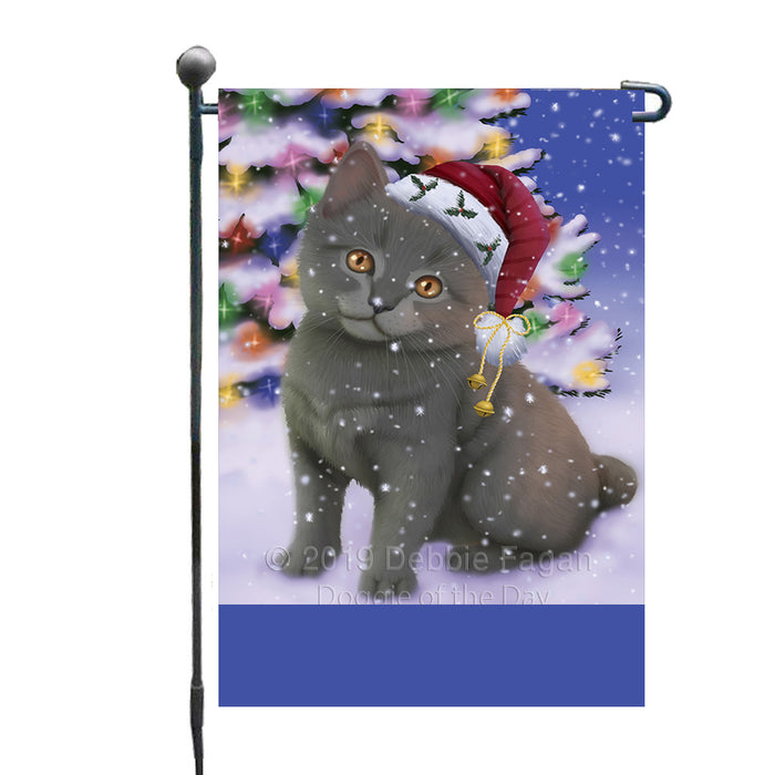 Personalized Winterland Wonderland Chartreux Cat In Christmas Holiday Scenic Background Custom Garden Flags GFLG-DOTD-A61279