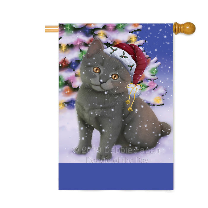 Personalized Winterland Wonderland Chartreux Cat In Christmas Holiday Scenic Background Custom House Flag FLG-DOTD-A61335