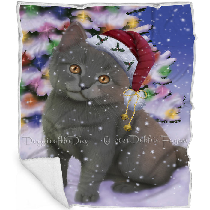 Winterland Wonderland Chartreuxe Cat In Christmas Holiday Scenic Background Blanket BLNKT120693