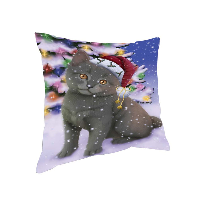 Winterland Wonderland Chartreuxe Cat In Christmas Holiday Scenic Background Pillow PIL71716
