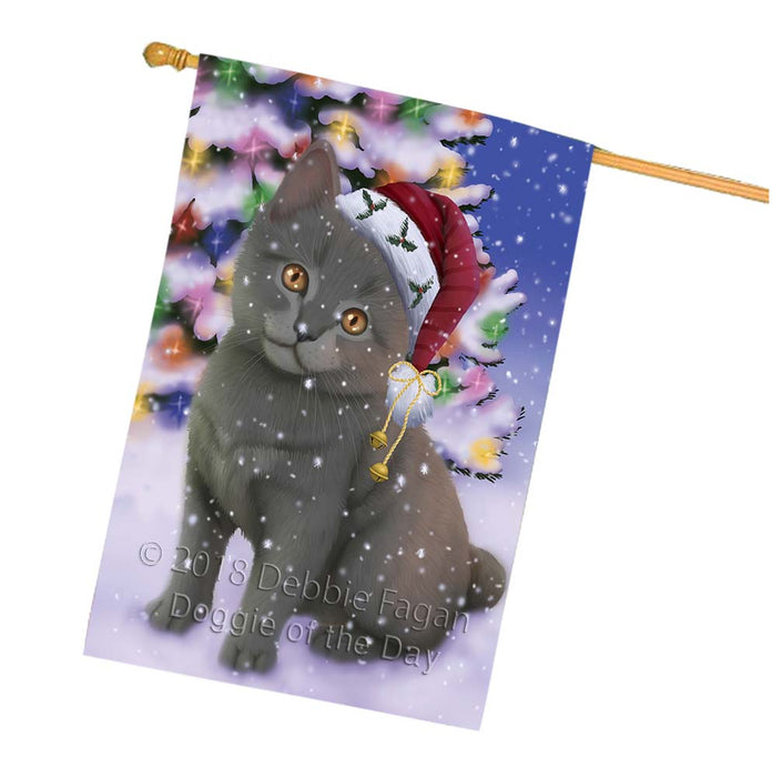 Winterland Wonderland Chartreuxe Cat In Christmas Holiday Scenic Background House Flag FLG56126