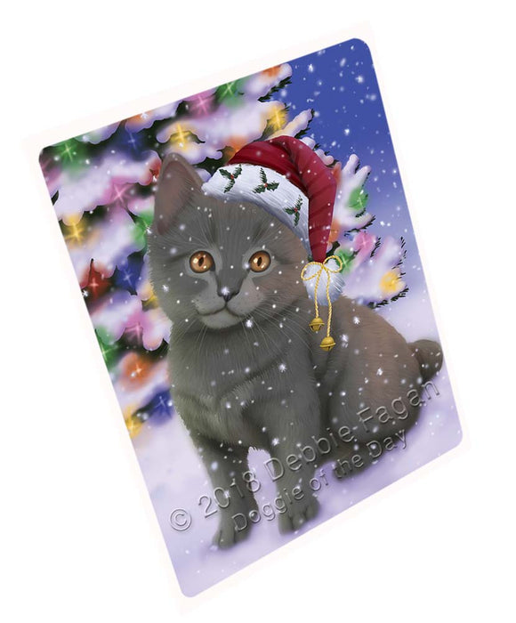 Winterland Wonderland Chartreuxe Cat In Christmas Holiday Scenic Background Cutting Board C72228