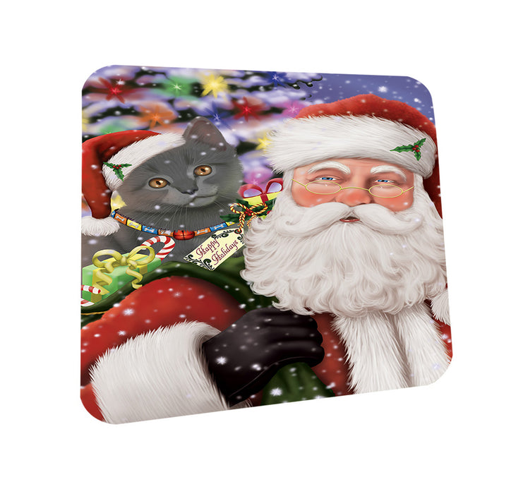 Santa Carrying Chartreuxe Cat and Christmas Presents Coasters Set of 4 CST55457