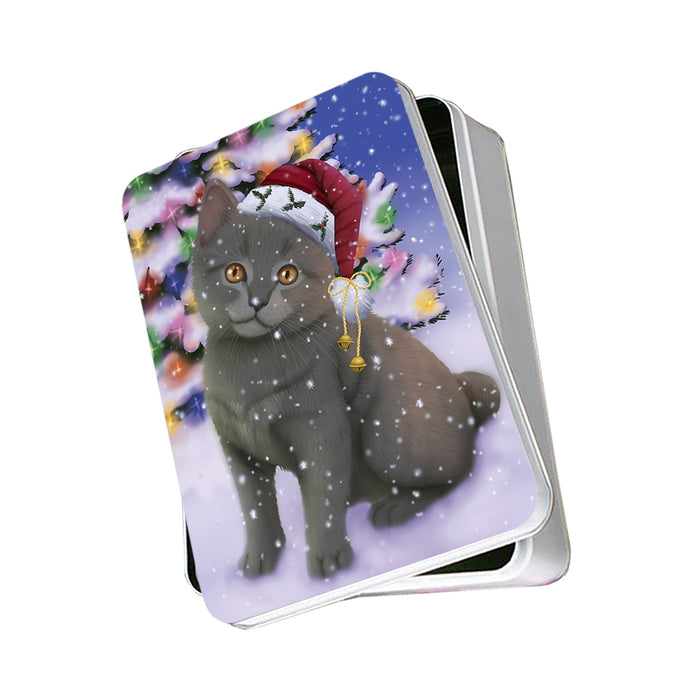 Winterland Wonderland Chartreuxe Cat In Christmas Holiday Scenic Background Photo Storage Tin PITN55640