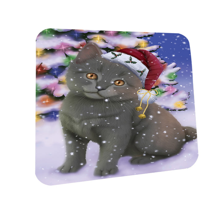Winterland Wonderland Chartreuxe Cat In Christmas Holiday Scenic Background Coasters Set of 4 CST55655