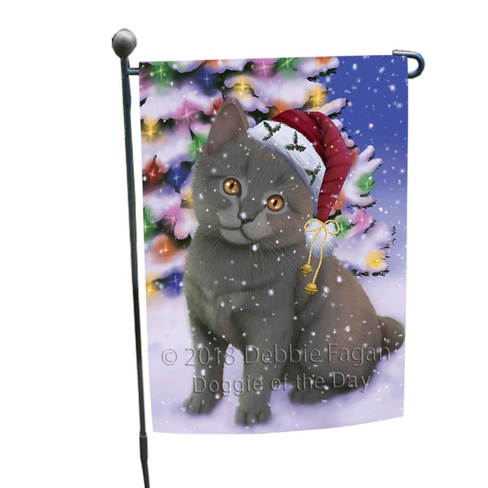 Winterland Wonderland Chartreuxe Cat In Christmas Holiday Scenic Background Garden Flag GFLG55990