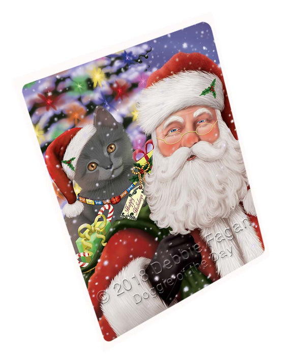 Santa Carrying Chartreuxe Cat and Christmas Presents Cutting Board C71634