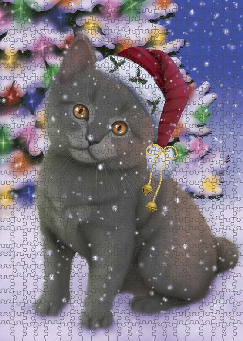 Winterland Wonderland Chartreuxe Cat In Christmas Holiday Scenic Background Puzzle  PUZL90992