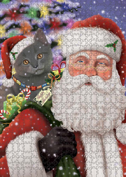 Santa Carrying Chartreuxe Cat and Christmas Presents Puzzle  PUZL90200