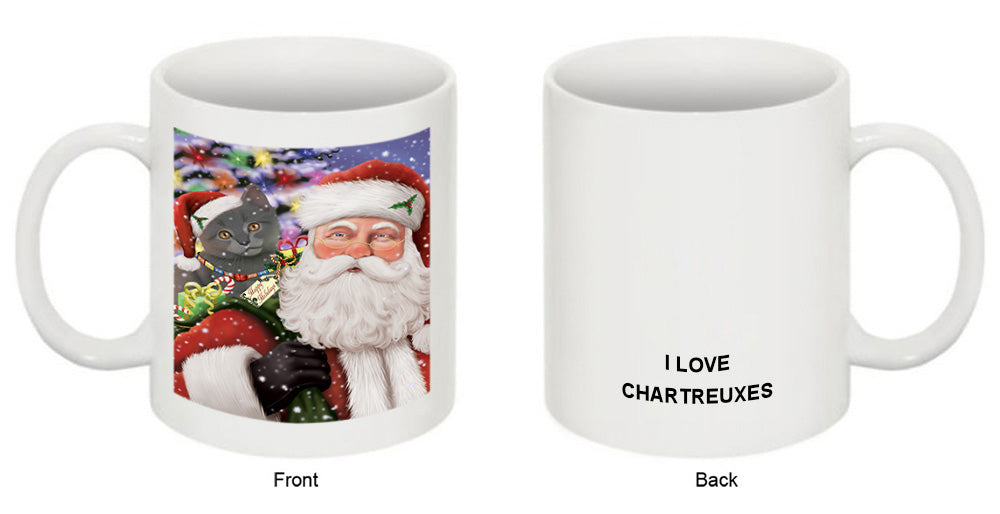 Santa Carrying Chartreuxe Cat and Christmas Presents Coffee Mug MUG50897