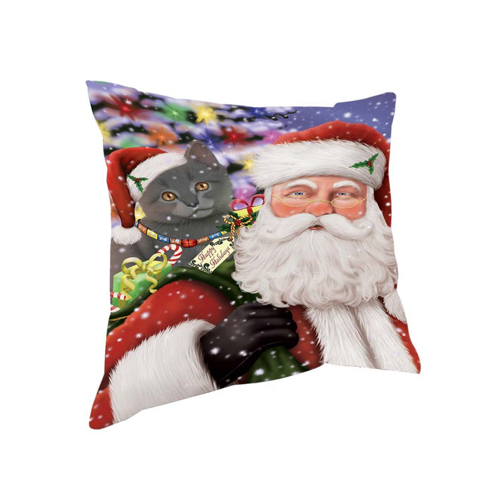 Santa Carrying Chartreuxe Cat and Christmas Presents Pillow PIL70924