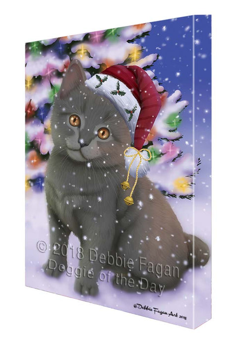 Winterland Wonderland Chartreuxe Cat In Christmas Holiday Scenic Background Canvas Print Wall Art Décor CVS121202