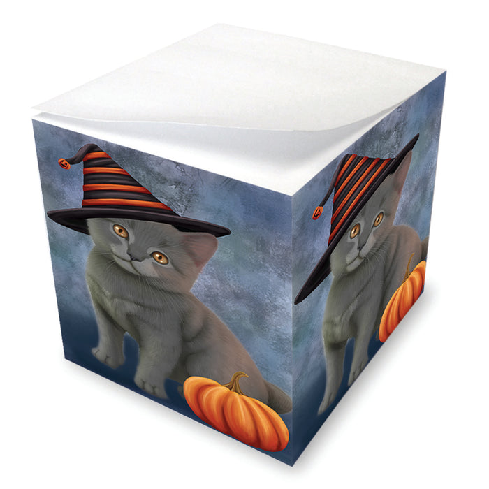 Happy Halloween Chartreux Cat Wearing Witch Hat with Pumpkin Note Cube NOC56527