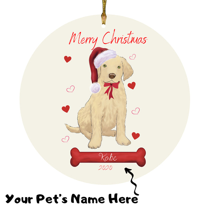 Personalized Merry Christmas  Chesapeake Bay Retriever Dog Christmas Tree Round Flat Ornament RBPOR58939