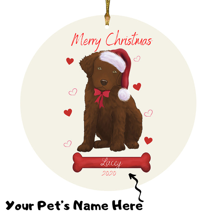 Personalized Merry Christmas  Chesapeake Bay Retriever Dog Christmas Tree Round Flat Ornament RBPOR58940