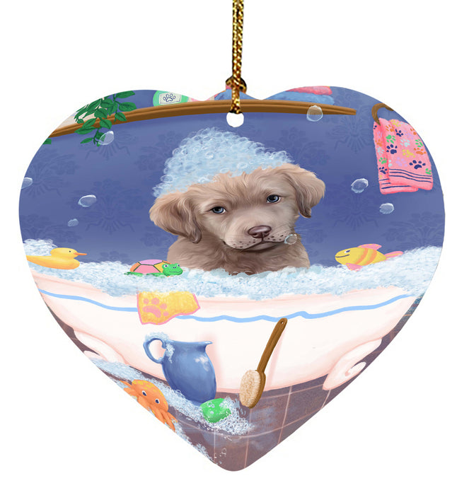Rub A Dub Dog In A Tub Chesapeake Bay Retriever Dog Heart Christmas Ornament HPORA58579
