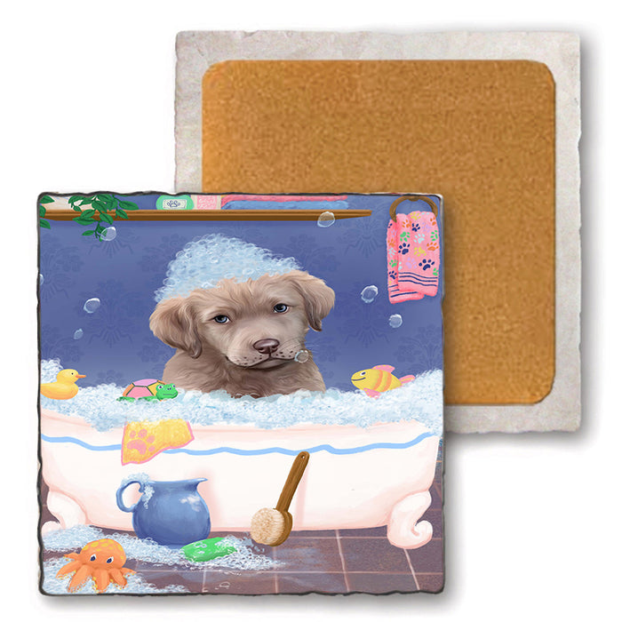 Rub A Dub Dog In A Tub Chesapeake Bay Retriever Dog Set of 4 Natural Stone Marble Tile Coasters MCST52339