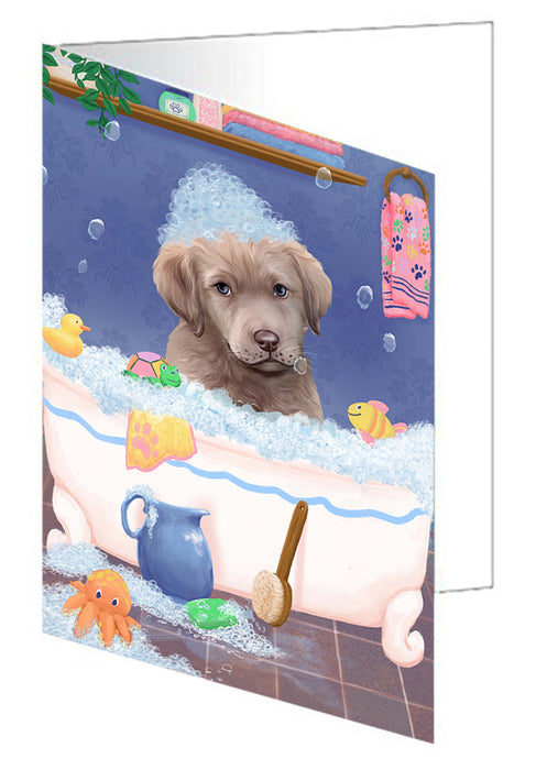 Rub A Dub Dog In A Tub Chesapeake Bay Retriever Dog Handmade Artwork Assorted Pets Greeting Cards and Note Cards with Envelopes for All Occasions and Holiday Seasons GCD79331