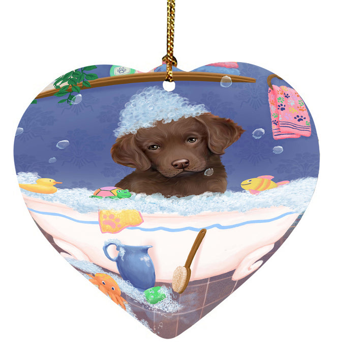 Rub A Dub Dog In A Tub Chesapeake Bay Retriever Dog Heart Christmas Ornament HPORA58580