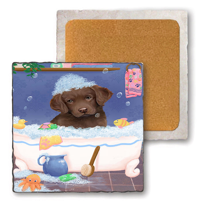 Rub A Dub Dog In A Tub Chesapeake Bay Retriever Dog Set of 4 Natural Stone Marble Tile Coasters MCST52340