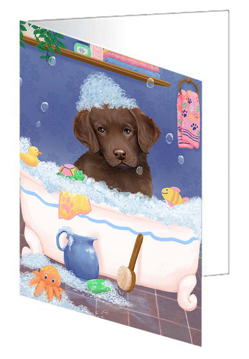 Rub A Dub Dog In A Tub Chesapeake Bay Retriever Dog Handmade Artwork Assorted Pets Greeting Cards and Note Cards with Envelopes for All Occasions and Holiday Seasons GCD79334