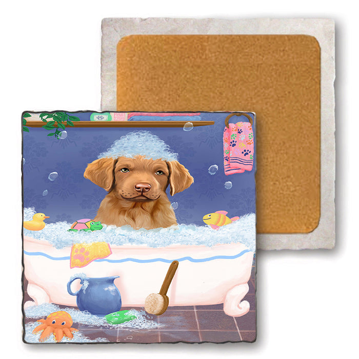 Rub A Dub Dog In A Tub Chesapeake Bay Retriever Dog Set of 4 Natural Stone Marble Tile Coasters MCST52341