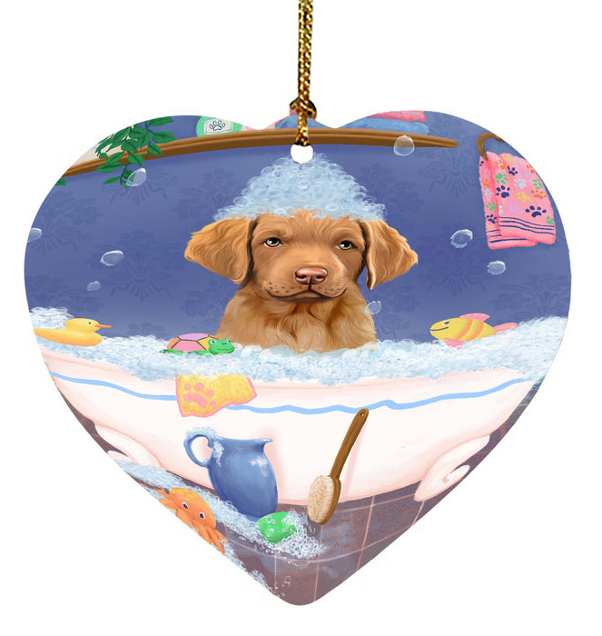 Rub A Dub Dog In A Tub Chesapeake Bay Retriever Dog Heart Christmas Ornament HPORA58581