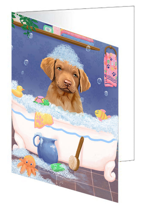 Rub A Dub Dog In A Tub Chesapeake Bay Retriever Dog Handmade Artwork Assorted Pets Greeting Cards and Note Cards with Envelopes for All Occasions and Holiday Seasons GCD79337