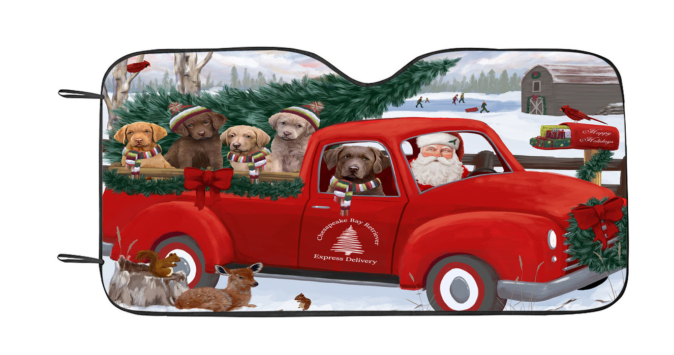 Christmas Santa Express Delivery Red Truck Chesapeake Bay Retriever Dogs Car Sun Shade
