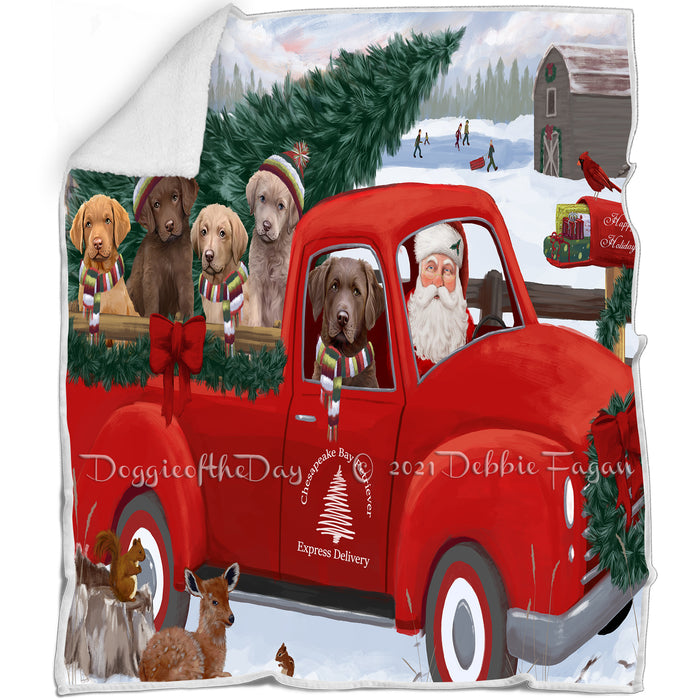 Christmas Santa Express Delivery Red Truck Chesapeake Bay Retrievers Dog Family Blanket BLNKT112602