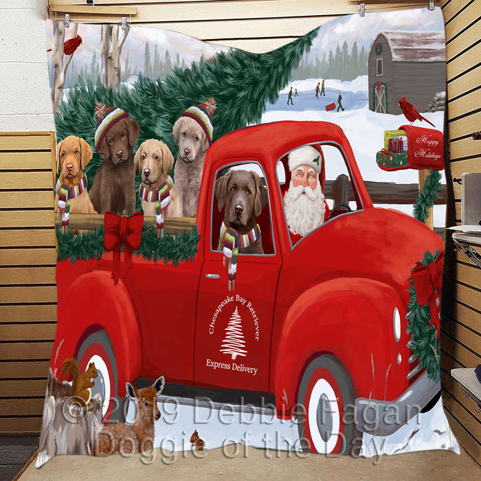 Christmas Santa Express Delivery Red Truck Chesapeake Bay Retriever Dogs Quilt