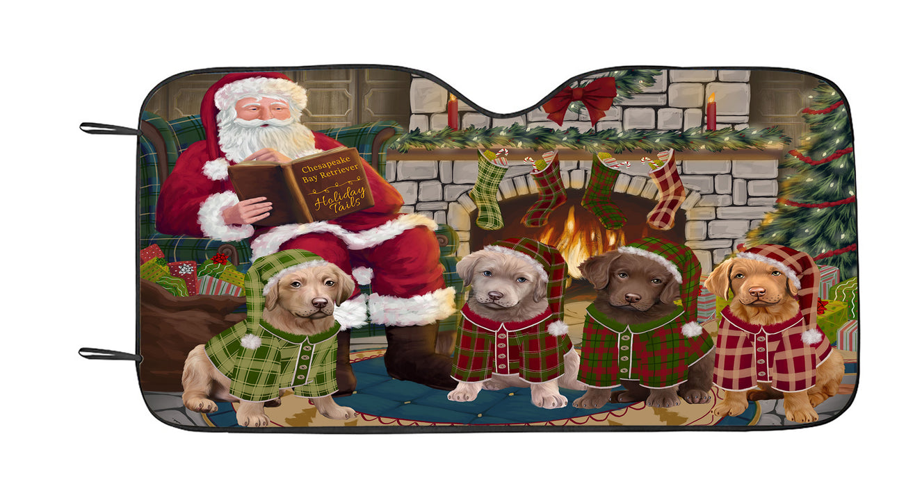Christmas Cozy Holiday Fire Tails Chesapeake Bay Retriever Dogs Car Sun Shade