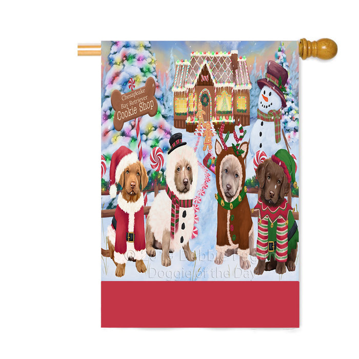 Personalized Holiday Gingerbread Cookie Shop Chesapeake Bay Retriever Dogs Custom House Flag FLG-DOTD-A59251