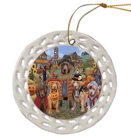 Halloween 'Round Town Chesapeake Bay Retriever Dogs Ceramic Doily Ornament DPOR57487