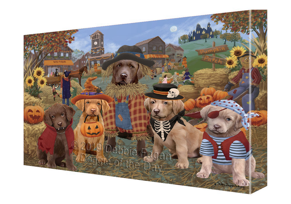 Halloween 'Round Town And Fall Pumpkin Scarecrow Both Chesapeake Bay Retriever Dogs Canvas Print Wall Art Décor CVS139472