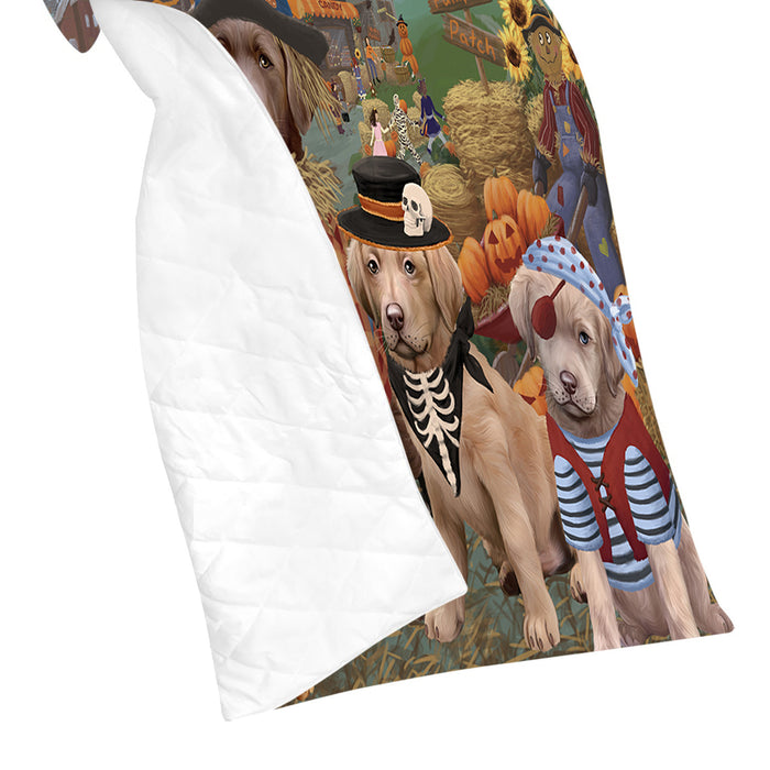 Halloween 'Round Town and Fall Pumpkin Scarecrow Both Chesapeake Bay Retriever Dogs Quilt