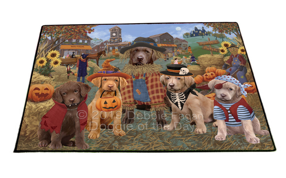 Halloween 'Round Town And Fall Pumpkin Scarecrow Both Chesapeake Bay Retriever Dogs Floormat FLMS53906